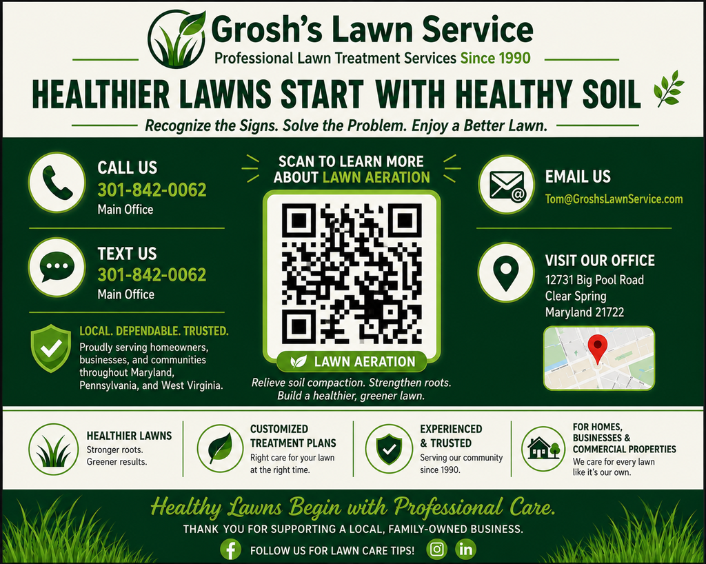 A Healthy Lawn starts with healthy soil. Contact Tom at GroshsLawnService.com today for help with your lawn.