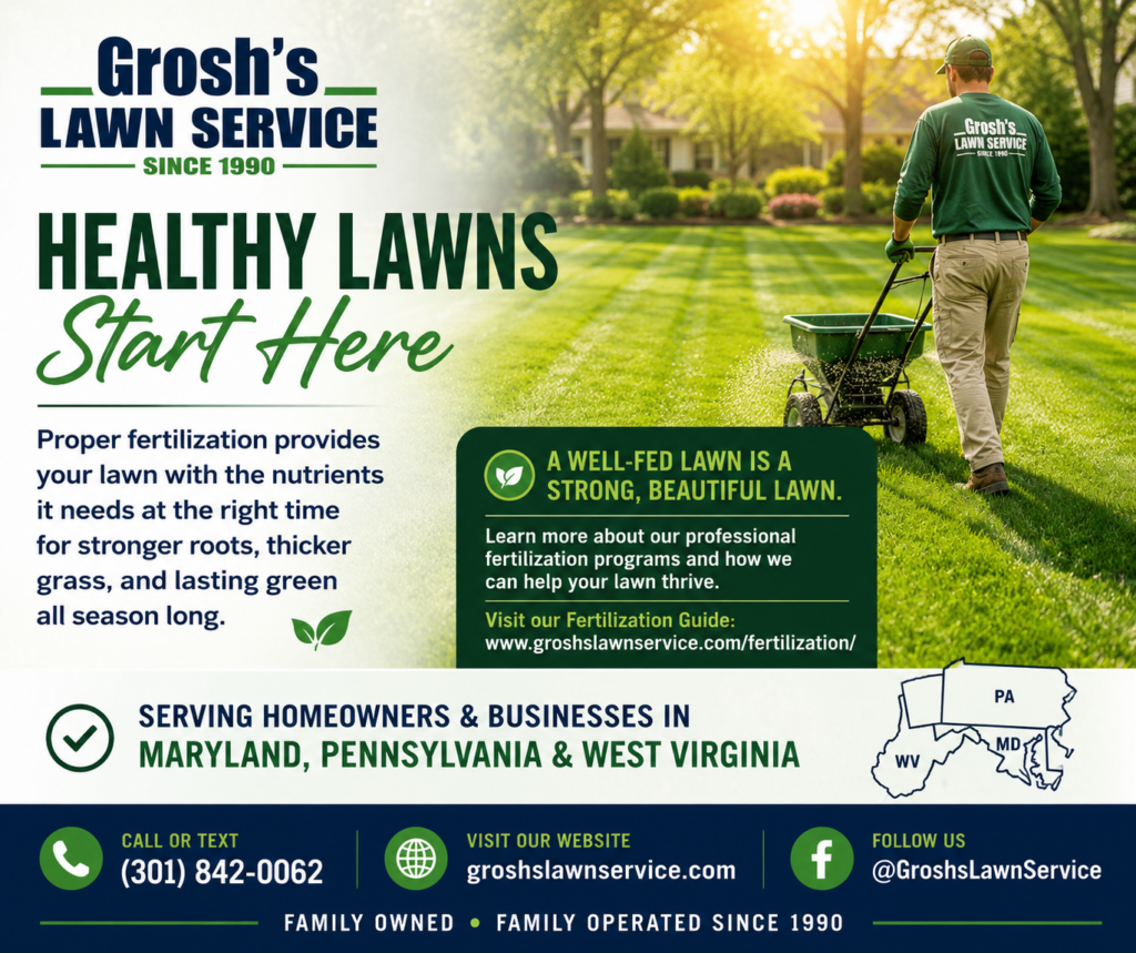 Professional weed control by Grosh's Lawn Service helping homeowners build healthier lawns that naturally resist weeds throughout Maryland, Pennsylvania, and West Virginia.